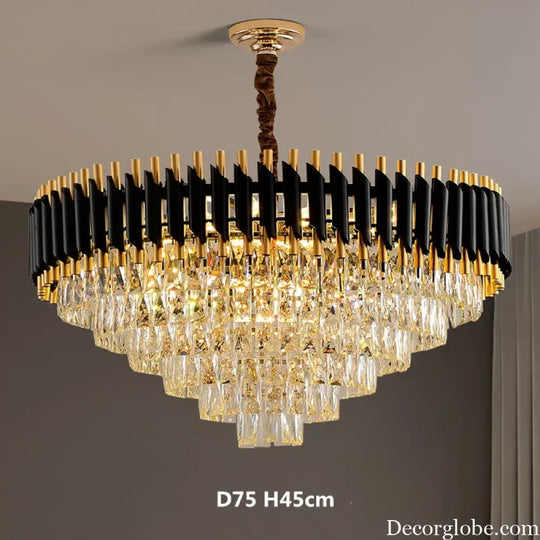 Modern LED Luxury Black Gold Crystal Chandeliers - Elegant Indoor Lighting Fixture for Living and Dining Rooms - DecorGlobe