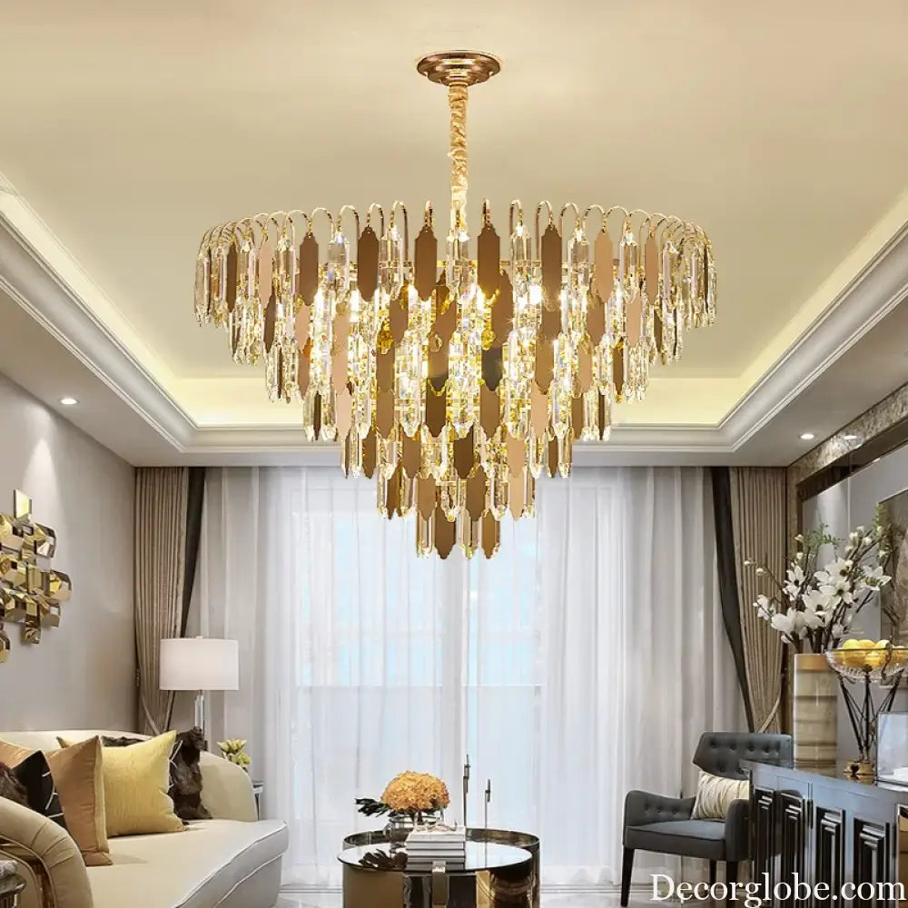 Modern LED Luxury Triangular Multi-Level Crystal Chandelier - Elegant Illumination for Living Rooms, Bedrooms, and Dining Spaces - DecorGlobe
