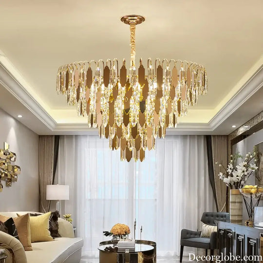 Modern LED Luxury Triangular Multi-Level Crystal Chandelier - Elegant Illumination for Living Rooms, Bedrooms, and Dining Spaces - DecorGlobe