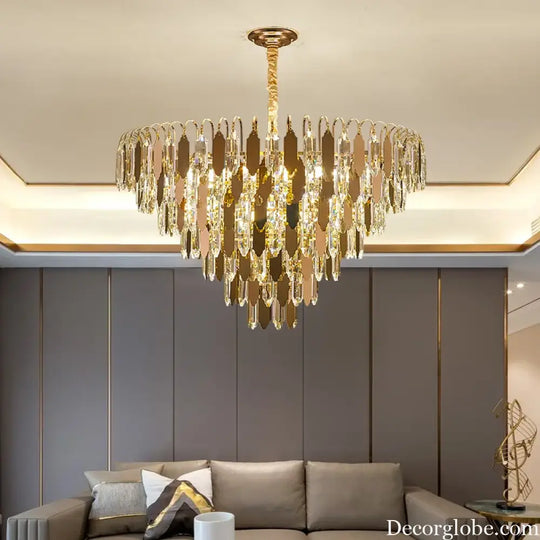 Modern LED Luxury Triangular Multi-Level Crystal Chandelier - Elegant Illumination for Living Rooms, Bedrooms, and Dining Spaces - DecorGlobe