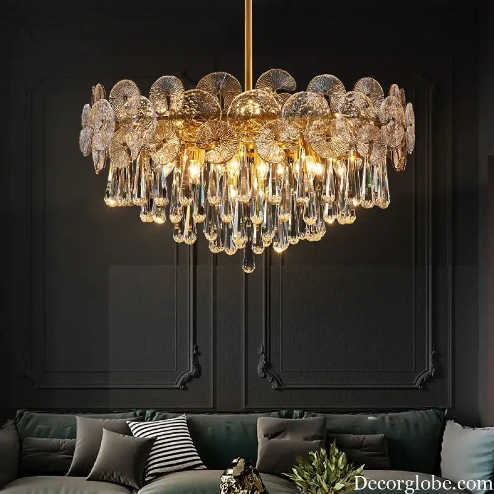 Modern Light Luxury LED Lotus Flower Crystal Ceiling Chandelier - Elegance for Living Rooms, Bedrooms, Restaurants, and Halls - DecorGlobe