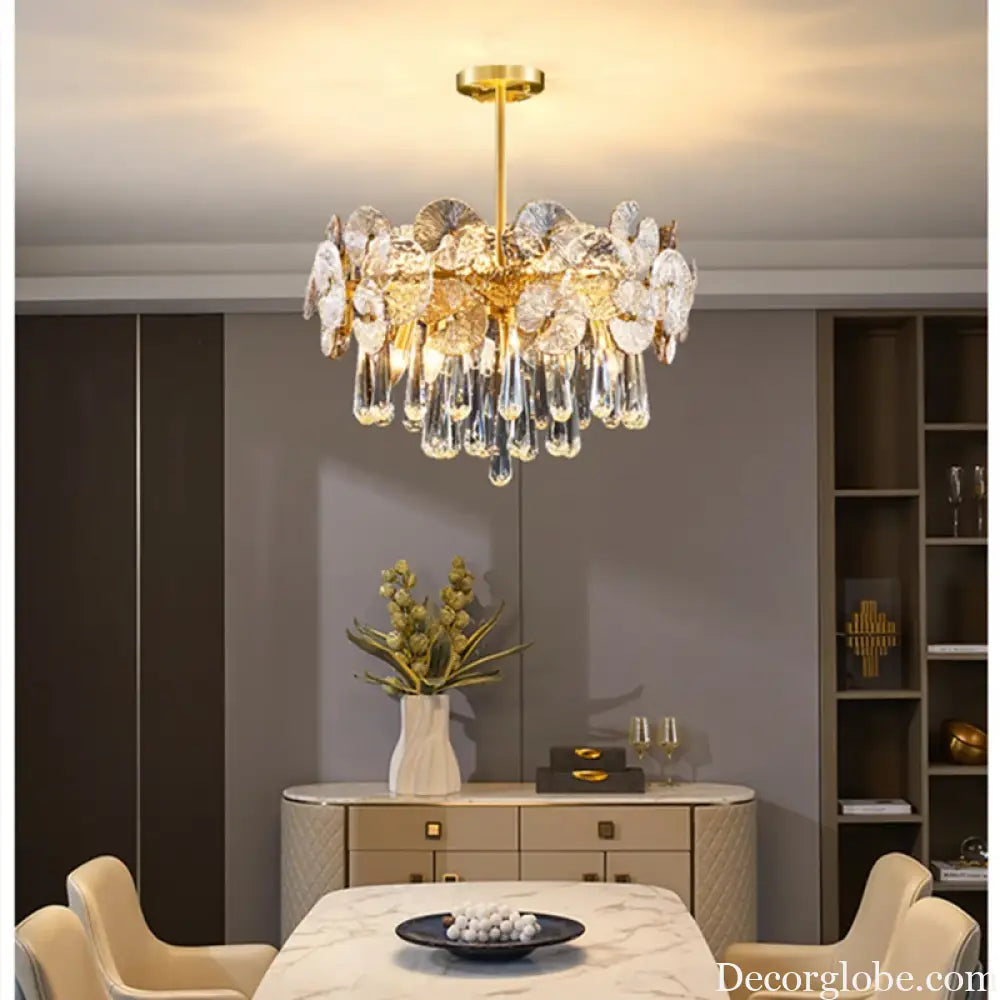 Modern Light Luxury LED Lotus Flower Crystal Ceiling Chandelier - Elegance for Living Rooms, Bedrooms, Restaurants, and Halls - DecorGlobe