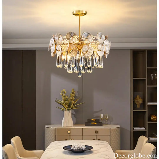 Modern Light Luxury LED Lotus Flower Crystal Ceiling Chandelier - Elegance for Living Rooms, Bedrooms, Restaurants, and Halls - DecorGlobe