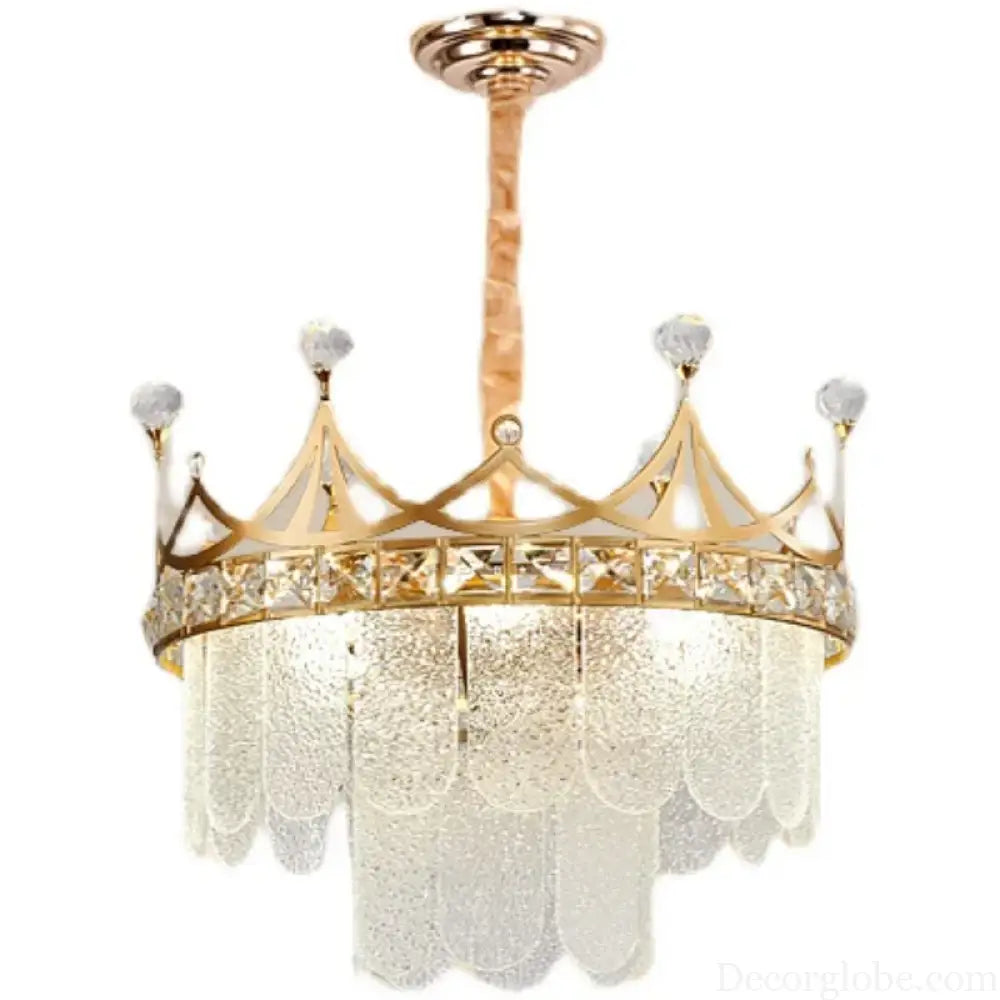 Elegant Modern Minimalist Crown K9 Crystal Chandelier - A Round Golden Fixture for Living Rooms and Bedrooms - DecorGlobe