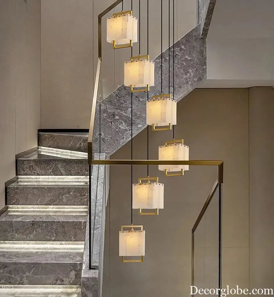 Modern Natural Marble LED Living Room Chandeliers - Elegant Lighting Fixtures for Staircases, Lofts, and Dining Rooms - DecorGlobe