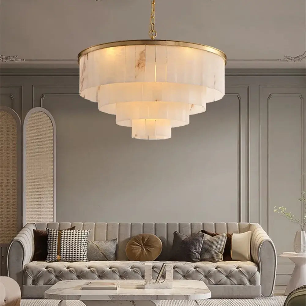 Modern Natural Marble LED Living Room Chandeliers - Elegant Lighting Fixtures for Staircases, Lofts, and Dining Rooms - DecorGlobe
