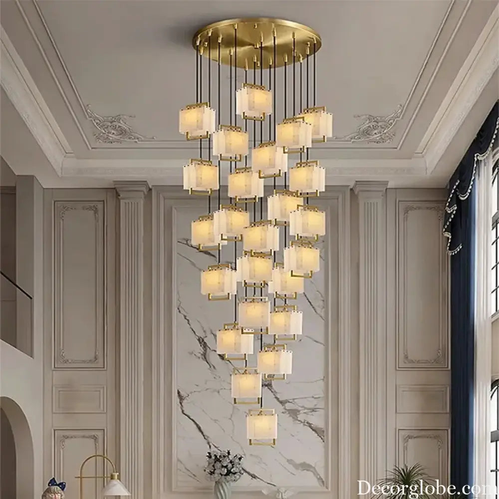 Modern Natural Marble LED Living Room Chandeliers - Elegant Lighting Fixtures for Staircases, Lofts, and Dining Rooms - DecorGlobe