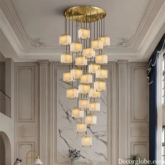 Modern Natural Marble LED Living Room Chandeliers - Elegant Lighting Fixtures for Staircases, Lofts, and Dining Rooms - DecorGlobe
