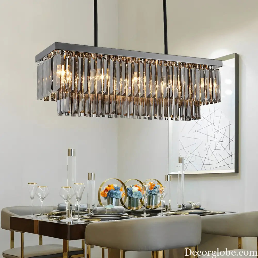 Rectangular Crystal LED 3-Step Dimming Smoke Gray Modern Chandelier Lighting > Ceiling lights > Chandeliers