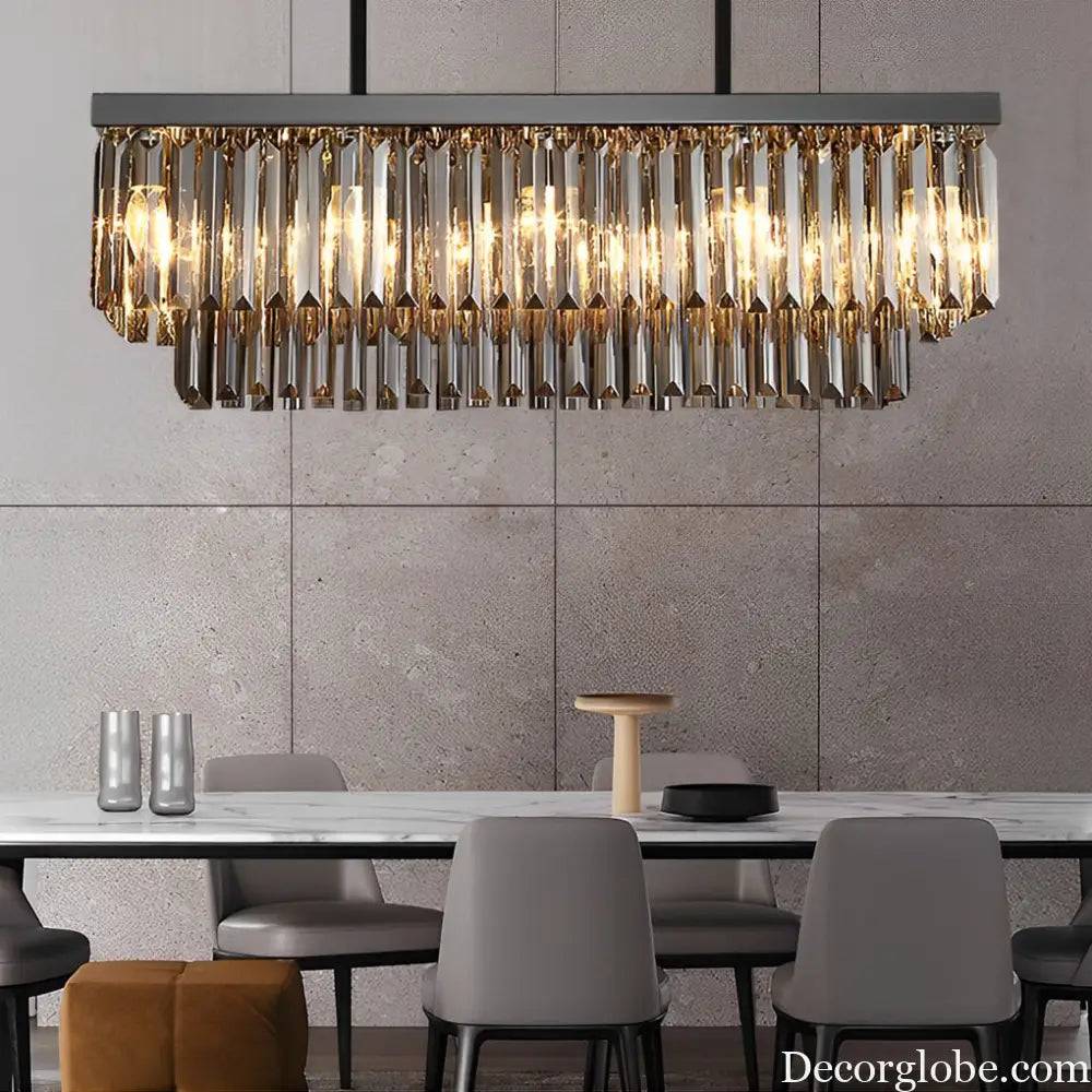Rectangular Crystal LED 3-Step Dimming Smoke Gray Modern Chandelier Lighting > Ceiling lights > Chandeliers