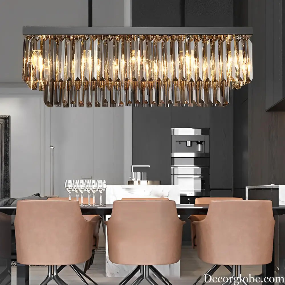 Rectangular Crystal LED 3-Step Dimming Smoke Gray Modern Chandelier Lighting > Ceiling lights > Chandeliers