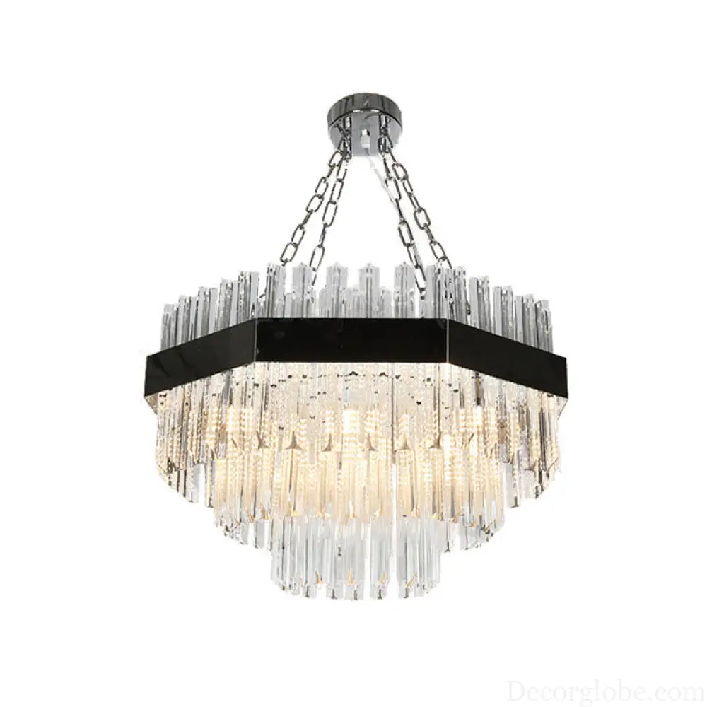 Modern Layered Chandelier Pendant Light with Crystal Bevels - 10 Bulbs in Silver Silver