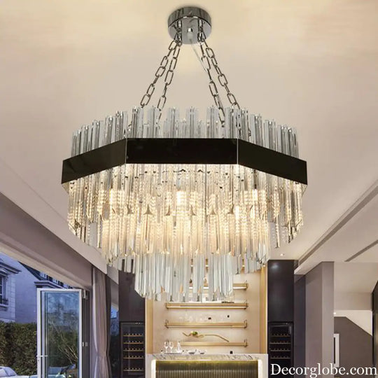 Modern Layered Chandelier Pendant Light with Crystal Bevels - 10 Bulbs in Silver Silver