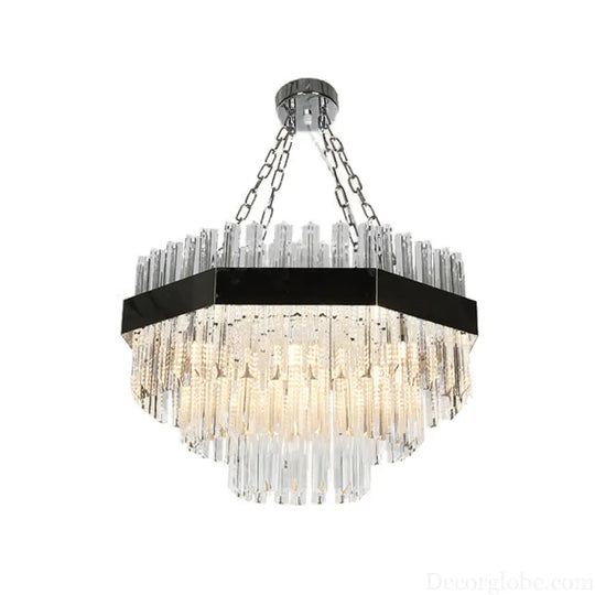 Modern Layered Chandelier Pendant Light with Crystal Bevels - 10 Bulbs in Silver Silver