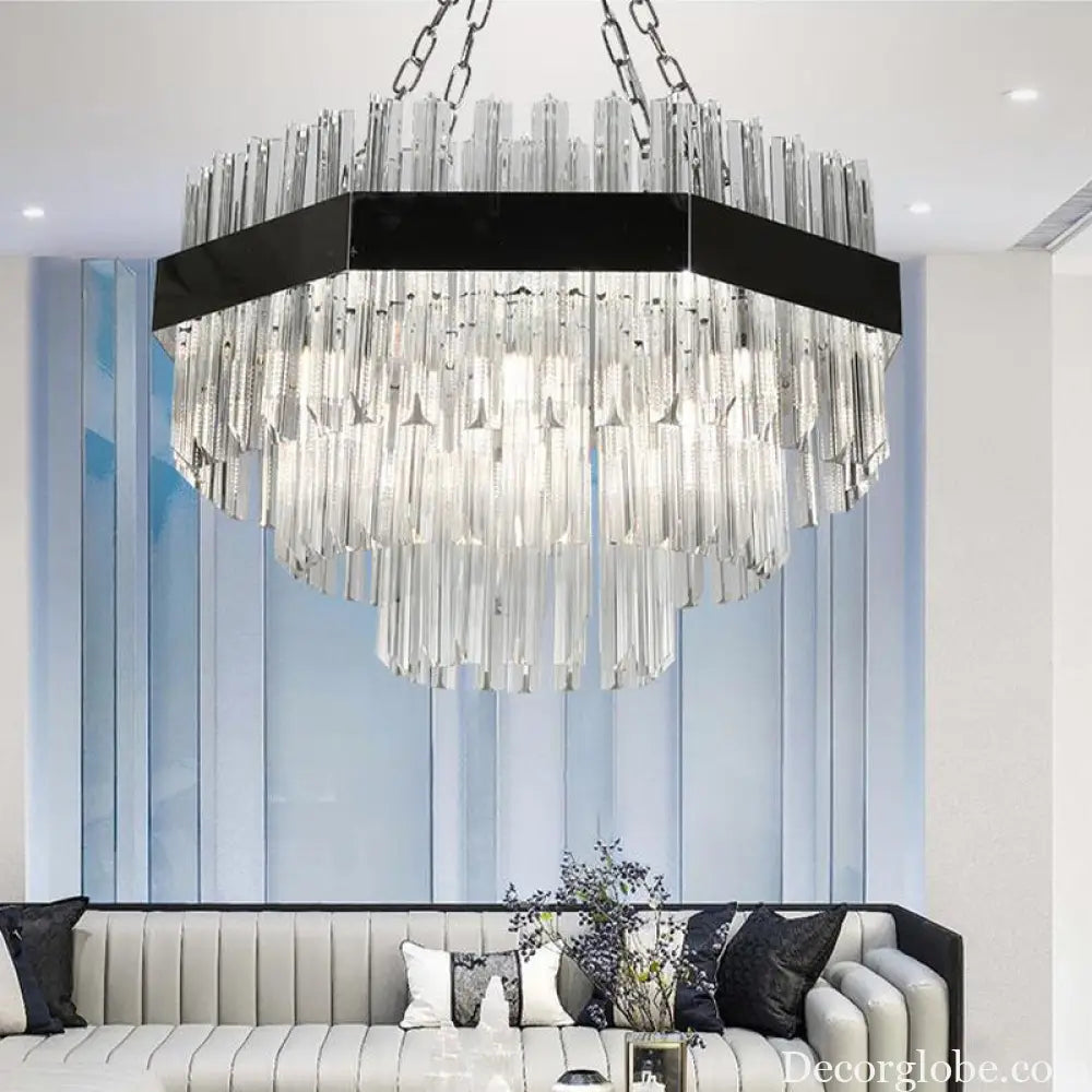 Modern Layered Chandelier Pendant Light with Crystal Bevels - 10 Bulbs in Silver Silver