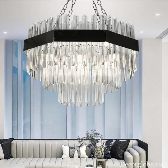Modern Layered Chandelier Pendant Light with Crystal Bevels - 10 Bulbs in Silver Silver