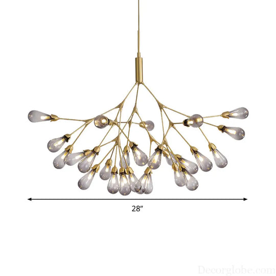 Smoke Gray Glass Teardrop Chandelier - Contemporary 27-Head Pendant Light for Living Room Ceiling Smoke Gray