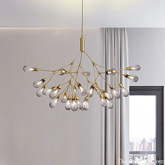 Smoke Gray Glass Teardrop Chandelier - Contemporary 27-Head Pendant Light for Living Room Ceiling Smoke Gray