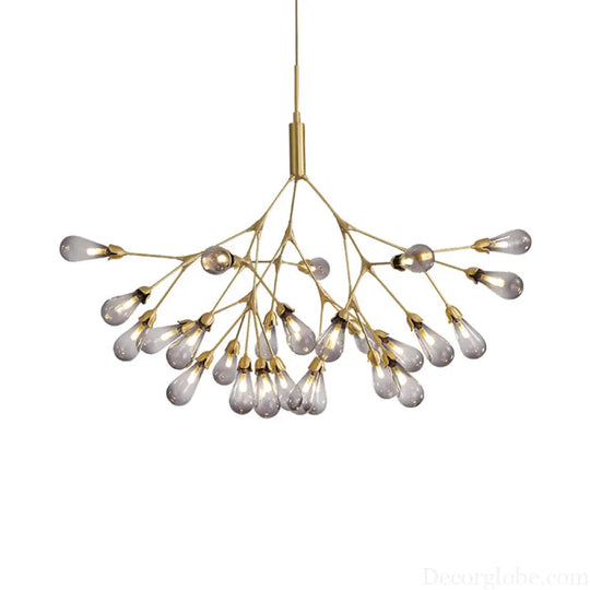 Smoke Gray Glass Teardrop Chandelier - Contemporary 27-Head Pendant Light for Living Room Ceiling Smoke Gray