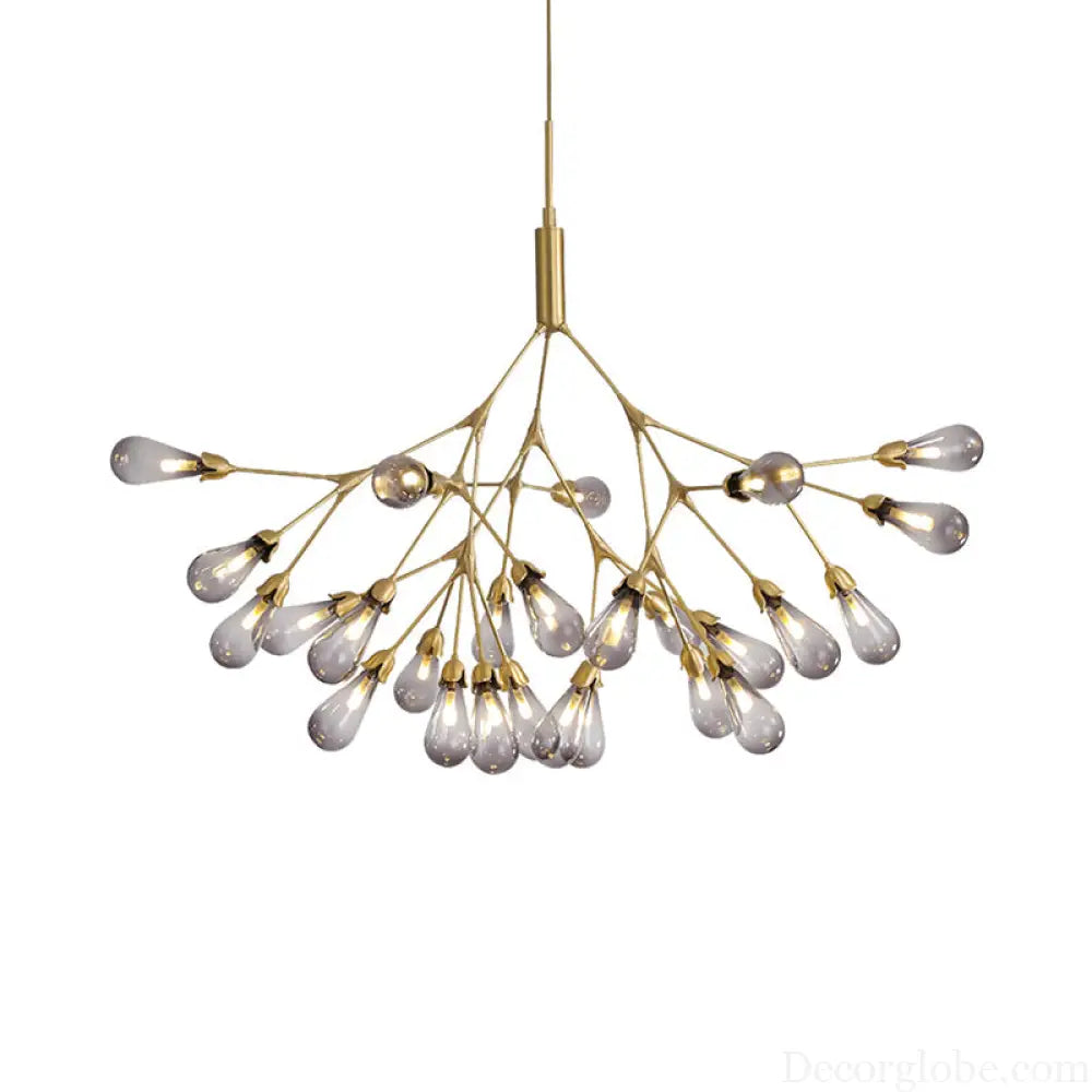 Smoke Gray Glass Teardrop Chandelier - Contemporary 27-Head Pendant Light for Living Room Ceiling Smoke Gray