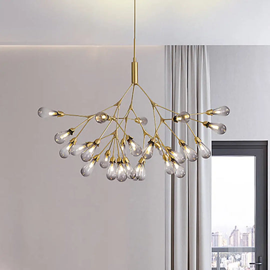 Smoke Gray Glass Teardrop Chandelier - Contemporary 27-Head Pendant Light for Living Room Ceiling Smoke Gray