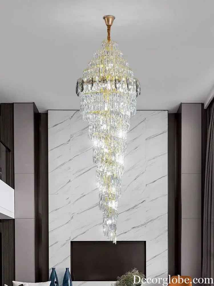 Modern Luxury Staircase Chandelier - Golden Elegance with Crystal Accents for Duplex Buildings, High Ceilings, and Decorative Lighting - DecorGlobe