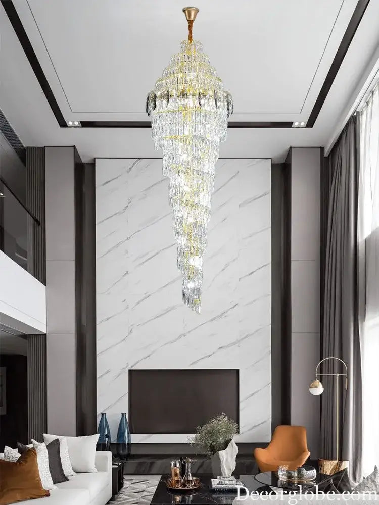 Modern Luxury Staircase Chandelier - Golden Elegance with Crystal Accents for Duplex Buildings, High Ceilings, and Decorative Lighting - DecorGlobe
