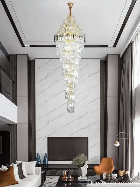 Modern Luxury Staircase Chandelier - Golden Elegance with Crystal Accents for Duplex Buildings, High Ceilings, and Decorative Lighting - DecorGlobe