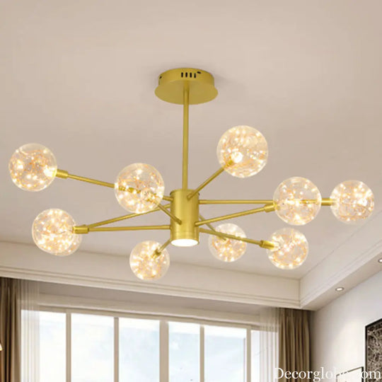 Modern LED Chandelier with Orb Glass Shade - Starburst Hanging Ceiling Light for Living Room