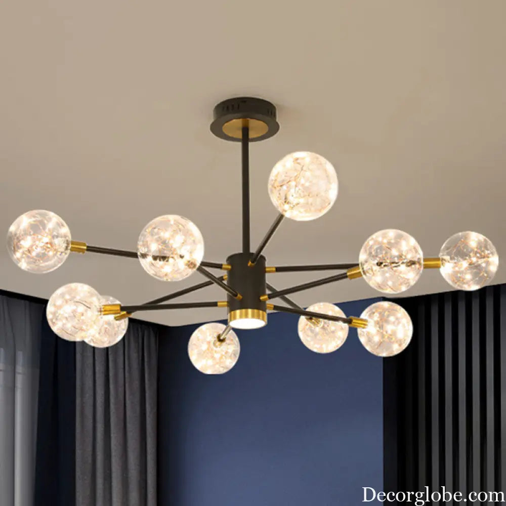 Modern LED Chandelier with Orb Glass Shade - Starburst Hanging Ceiling Light for Living Room