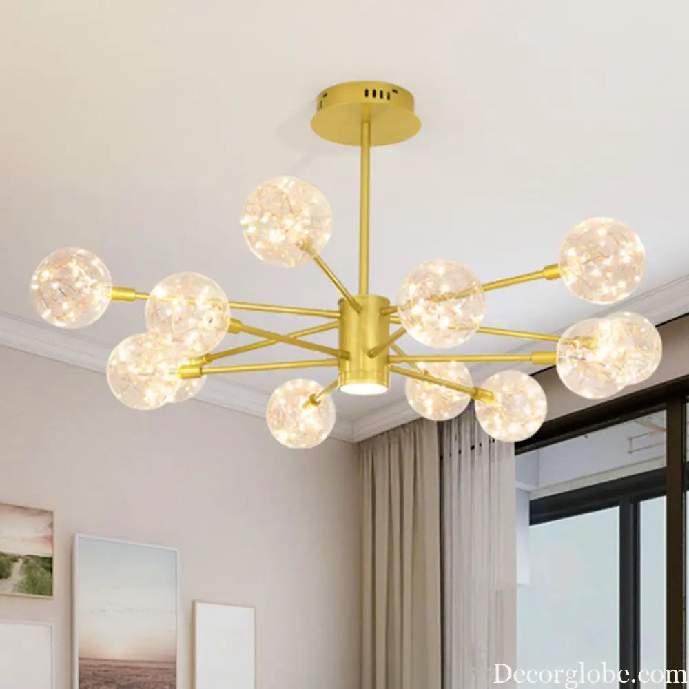 Modern LED Chandelier with Orb Glass Shade - Starburst Hanging Ceiling Light for Living Room
