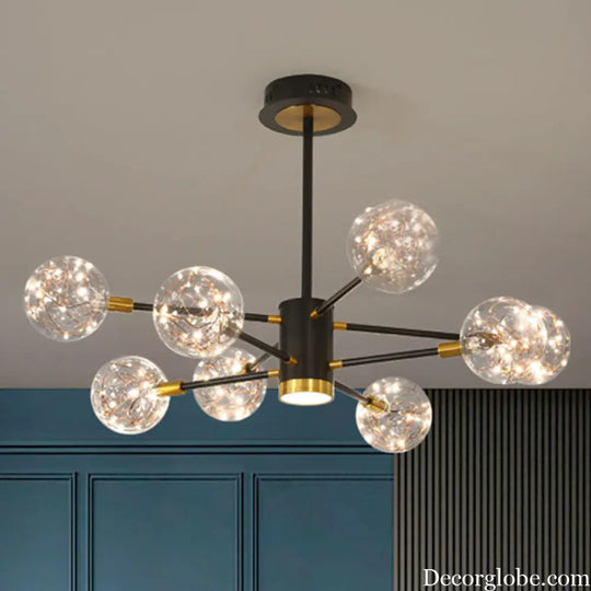 Modern LED Chandelier with Orb Glass Shade - Starburst Hanging Ceiling Light for Living Room