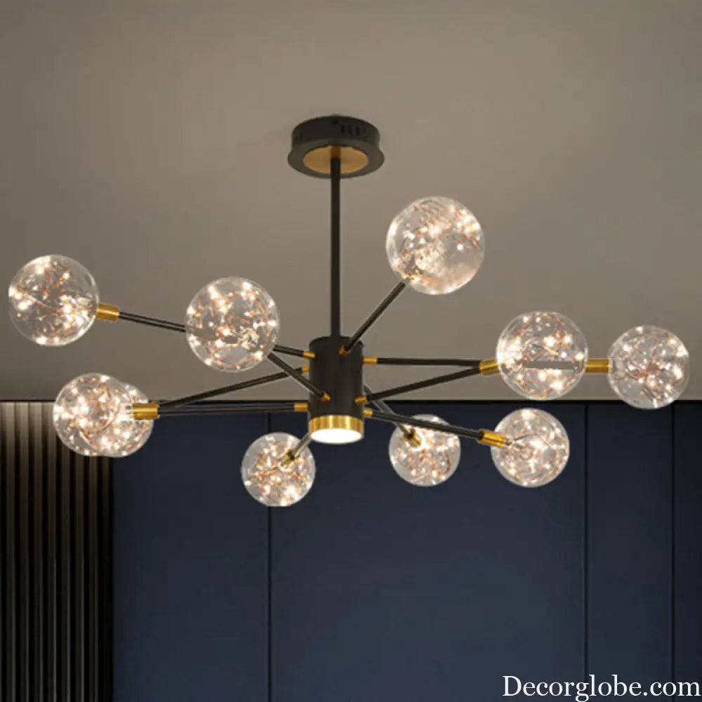 Modern LED Chandelier with Orb Glass Shade - Starburst Hanging Ceiling Light for Living Room