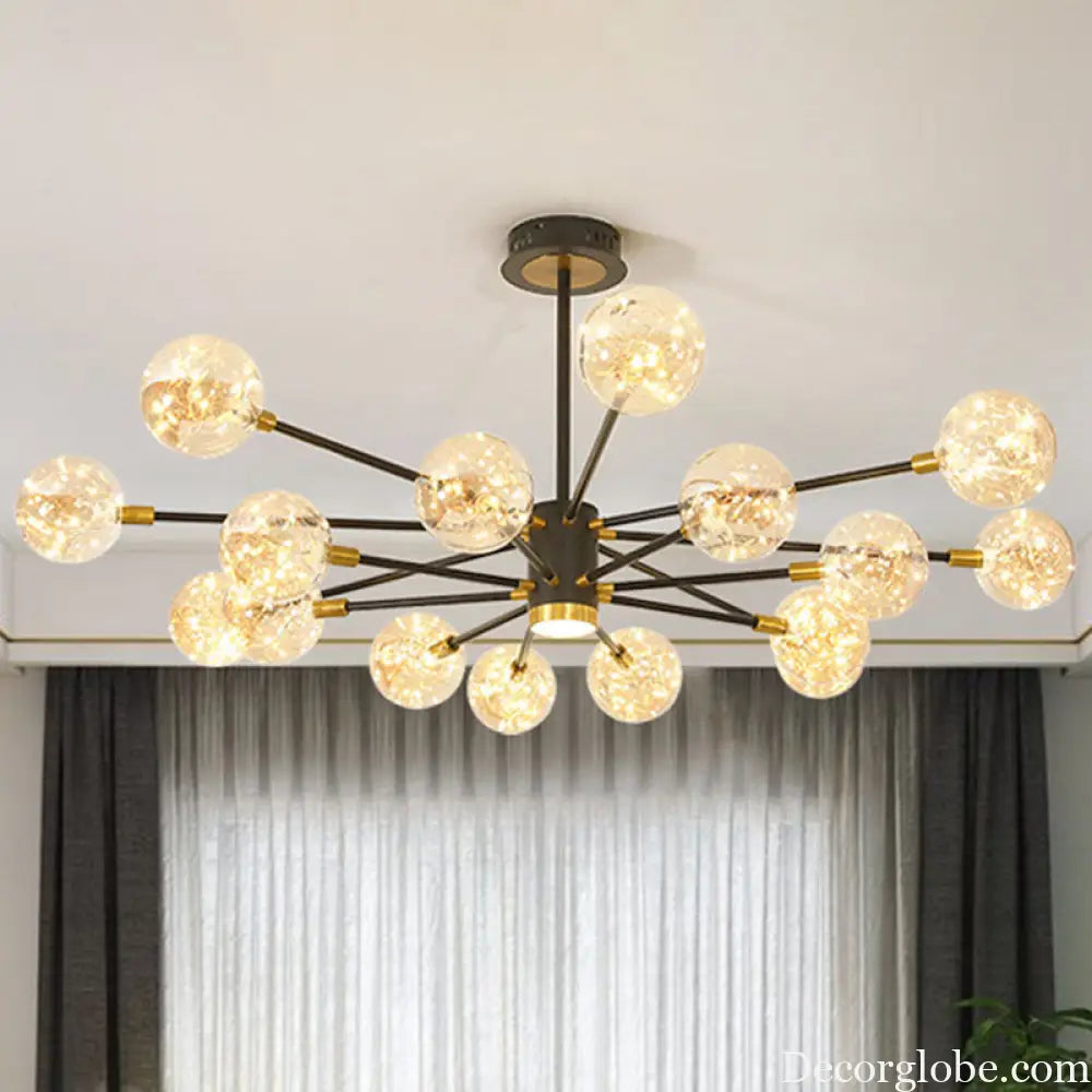 Modern LED Chandelier with Orb Glass Shade - Starburst Hanging Ceiling Light for Living Room
