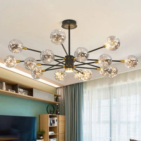 Modern LED Chandelier with Orb Glass Shade - Starburst Hanging Ceiling Light for Living Room