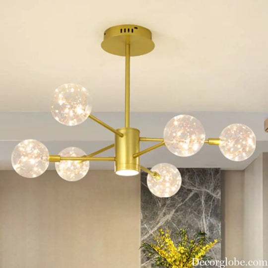 Modern LED Chandelier with Orb Glass Shade - Starburst Hanging Ceiling Light for Living Room