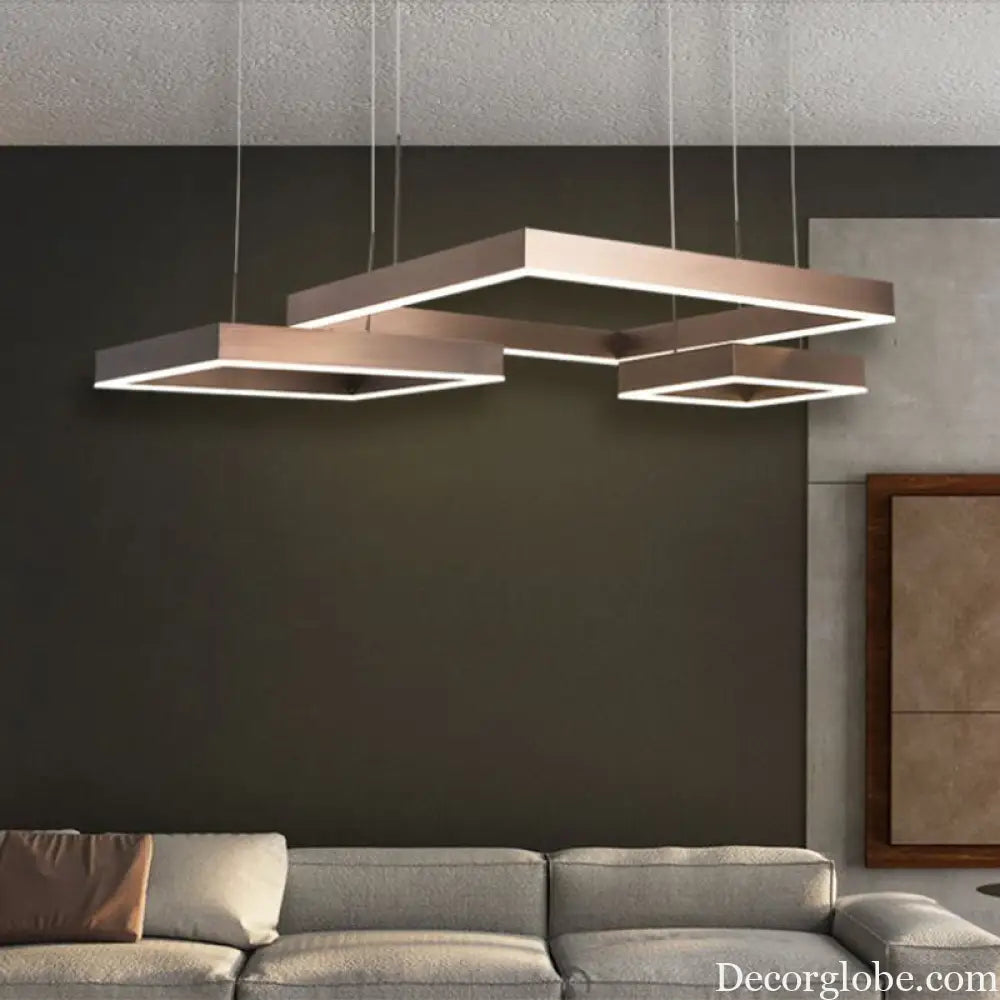 Simplicity Coffee LED Pendant Light Fixture - Tiered Square Acrylic Chandelier Design Coffee