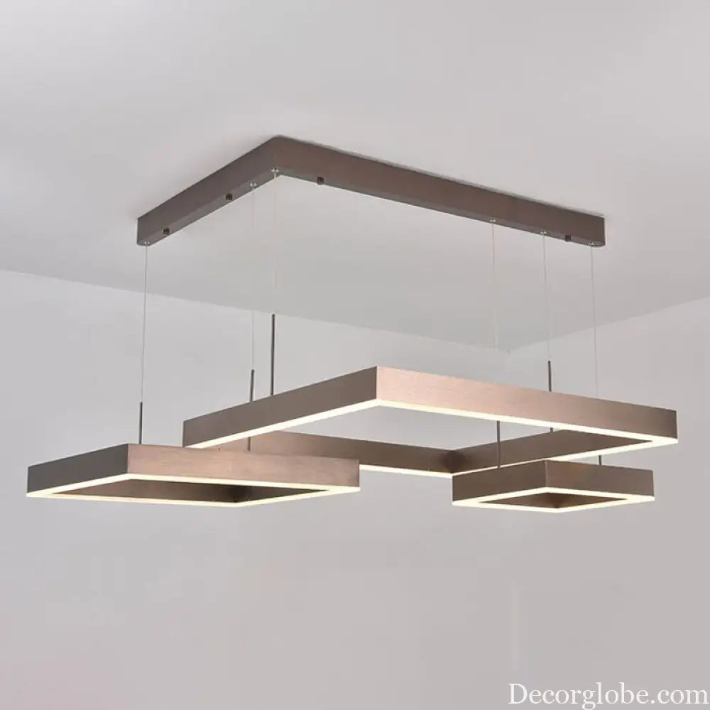 Simplicity Coffee LED Pendant Light Fixture - Tiered Square Acrylic Chandelier Design Coffee