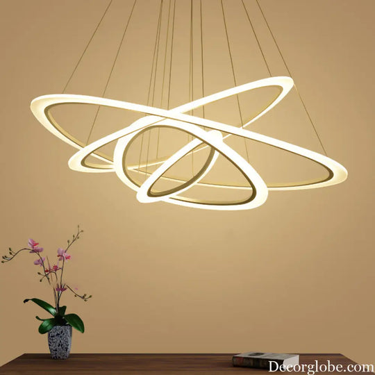 White Metal Triangular Chandelier - Simplicity 4-Ring LED Ceiling Light for Living Room