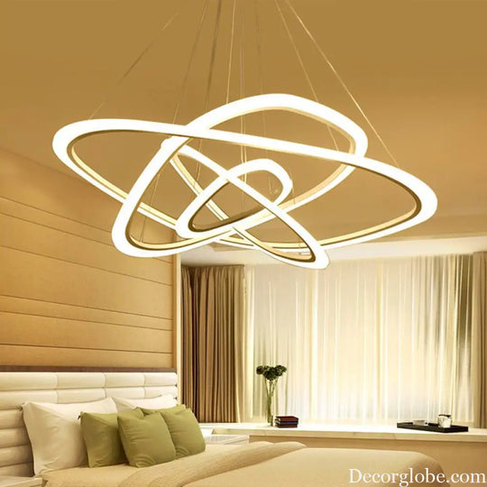 White Metal Triangular Chandelier - Simplicity 4-Ring LED Ceiling Light for Living Room