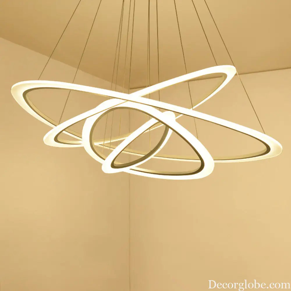 White Metal Triangular Chandelier - Simplicity 4-Ring LED Ceiling Light for Living Room