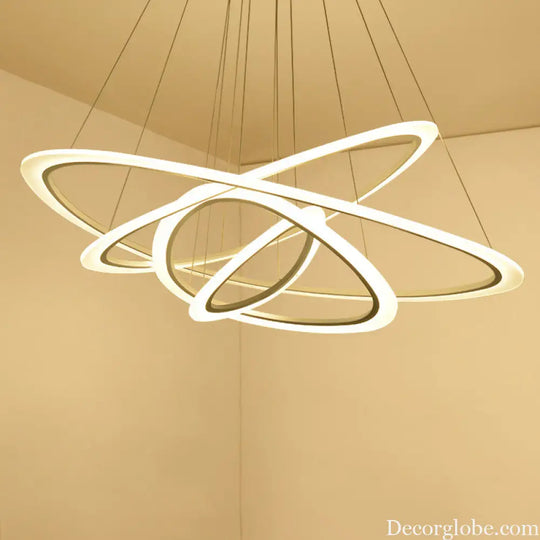 White Metal Triangular Chandelier - Simplicity 4-Ring LED Ceiling Light for Living Room