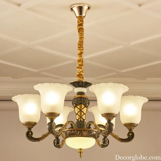 Simplicity Frosted Ribbed Glass Bell Chandelier Pendant Light