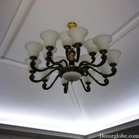 Simplicity Frosted Ribbed Glass Bell Chandelier Pendant Light