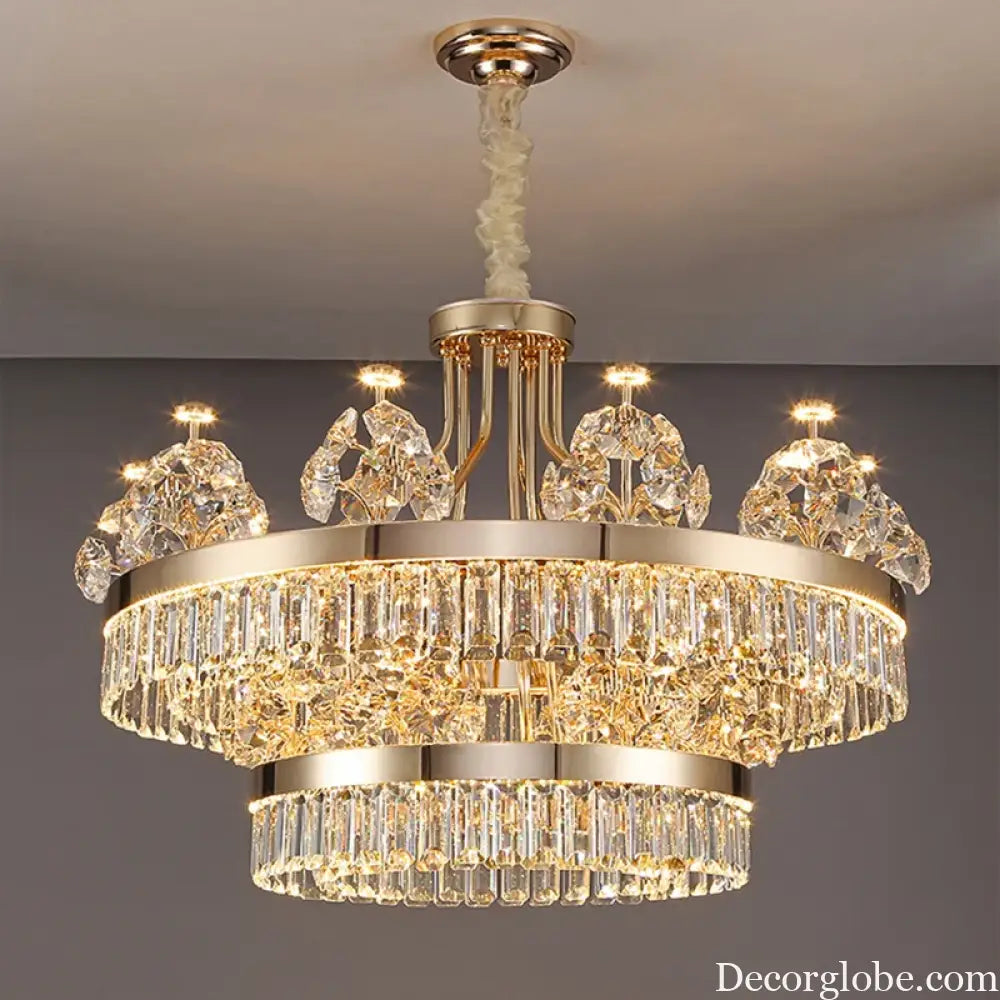 Building Home Atmosphere Living Room Postmodern Light Luxury Double-Layer Crystal Chandelier Villa Building Duplex