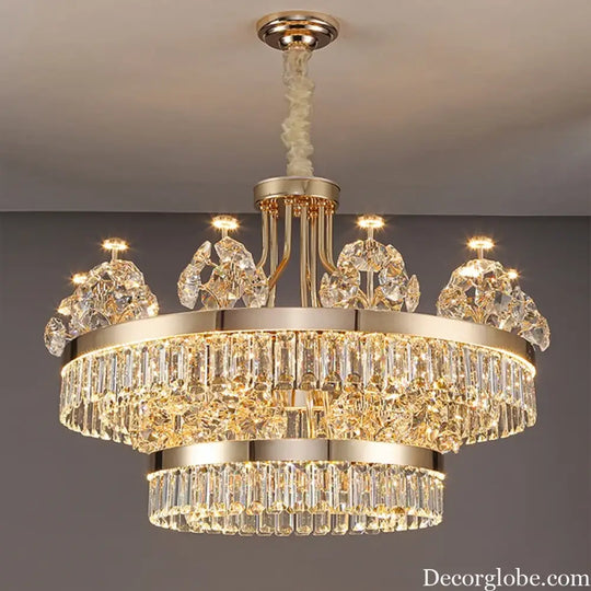 Building Home Atmosphere Living Room Postmodern Light Luxury Double-Layer Crystal Chandelier Villa Building Duplex