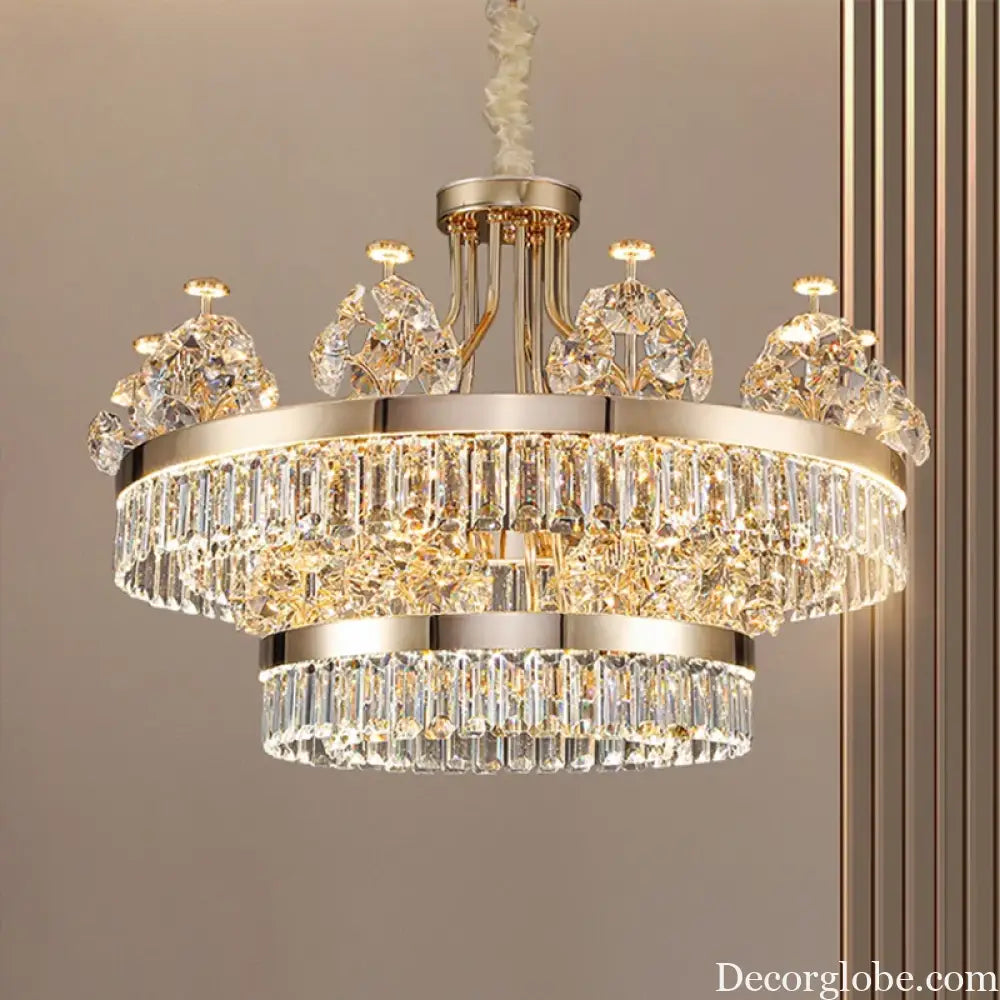 Building Home Atmosphere Living Room Postmodern Light Luxury Double-Layer Crystal Chandelier Villa Building Duplex