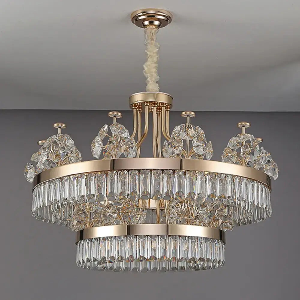 Building Home Atmosphere Living Room Postmodern Light Luxury Double-Layer Crystal Chandelier Villa Building Duplex