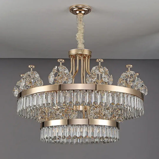 Building Home Atmosphere Living Room Postmodern Light Luxury Double-Layer Crystal Chandelier Villa Building Duplex