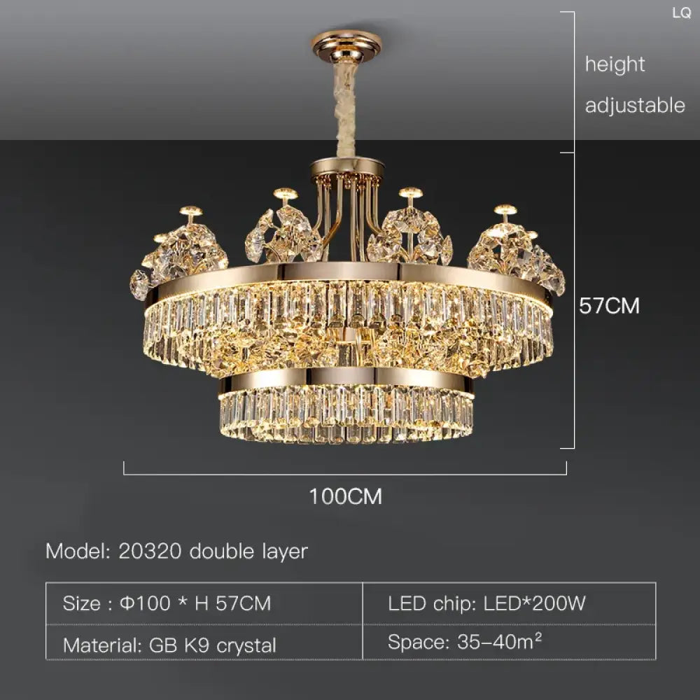 Building Home Atmosphere Living Room Postmodern Light Luxury Double-Layer Crystal Chandelier Villa Building Duplex